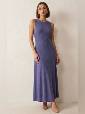 Sleeveless Glittery Purple Knit Maxi Dress - Unbranded